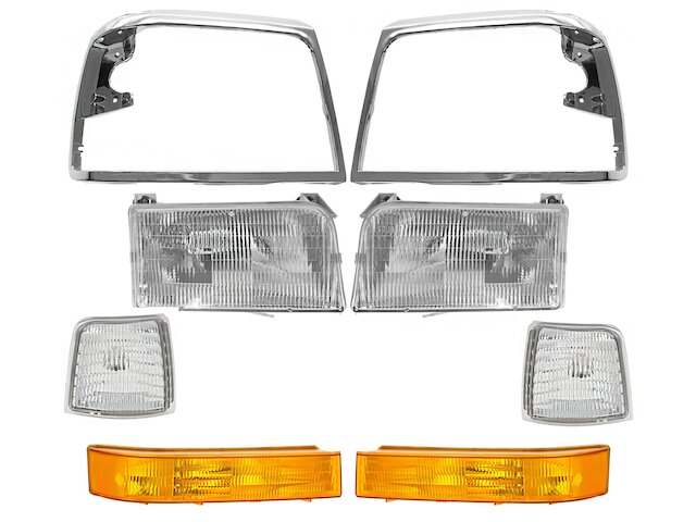 AM Autoparts Headlight & Parking Light Kit For 1993-1997 Ford Ranger – Includes (2) Headlights & (2) Parking Lights – Chrome Housing