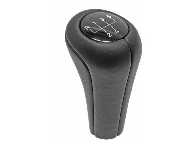Genuine Shift Knob - Black Leather with 5-Speed Emblem (Push on Type) Manual Trans Shift Knob
